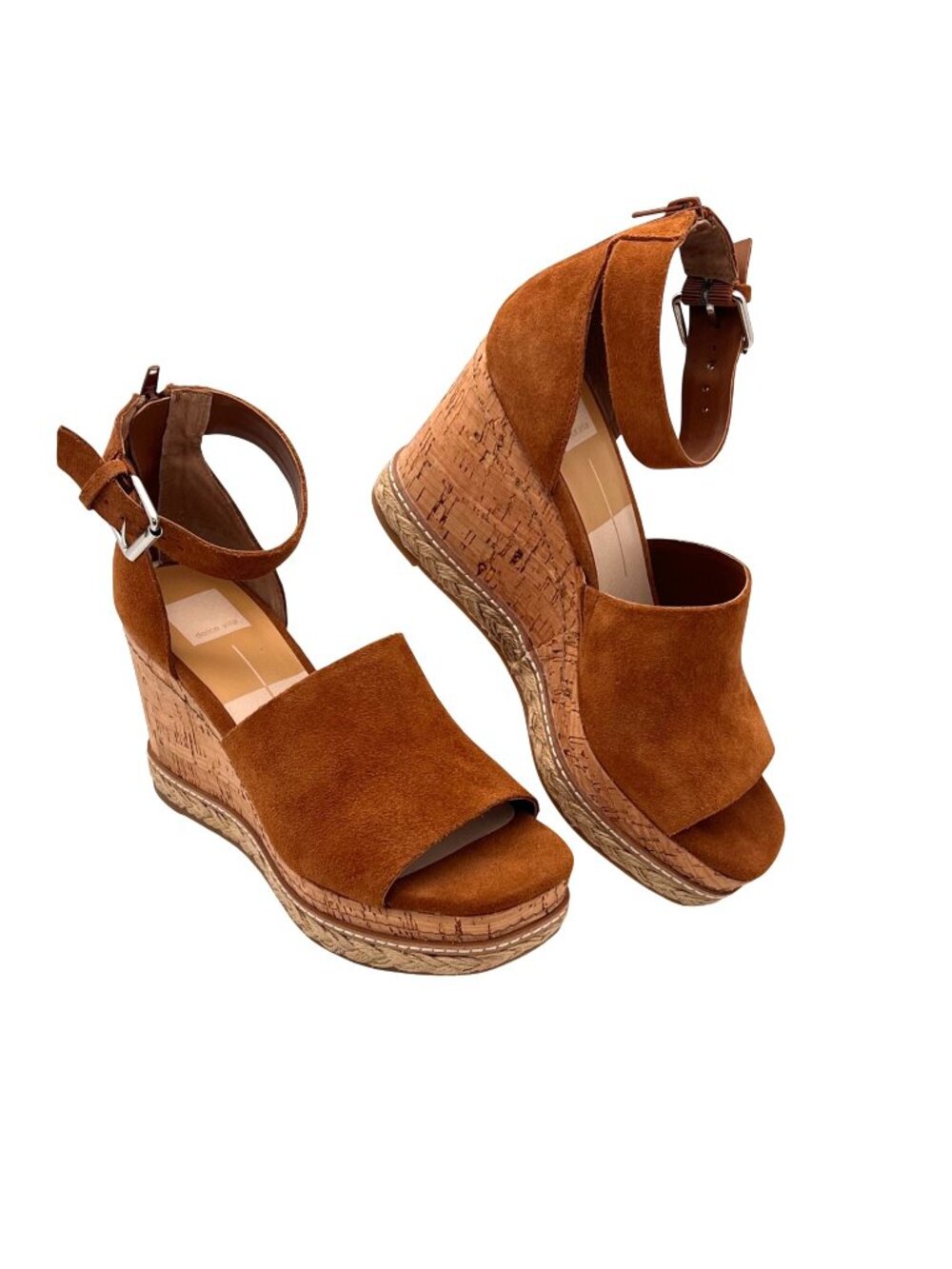Dolce Vita Wedge Espadrille Sandals Brown Suede Open Toe Size 9 Cork & Jute Rope